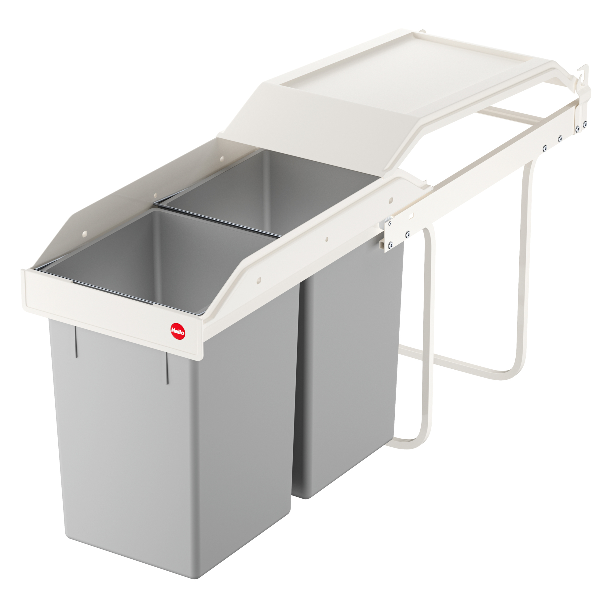 Hailo, 2 trash cans in 1 .Install if L/R cabinet doors, Capacity 7.5 Gal, Model# 9204015404